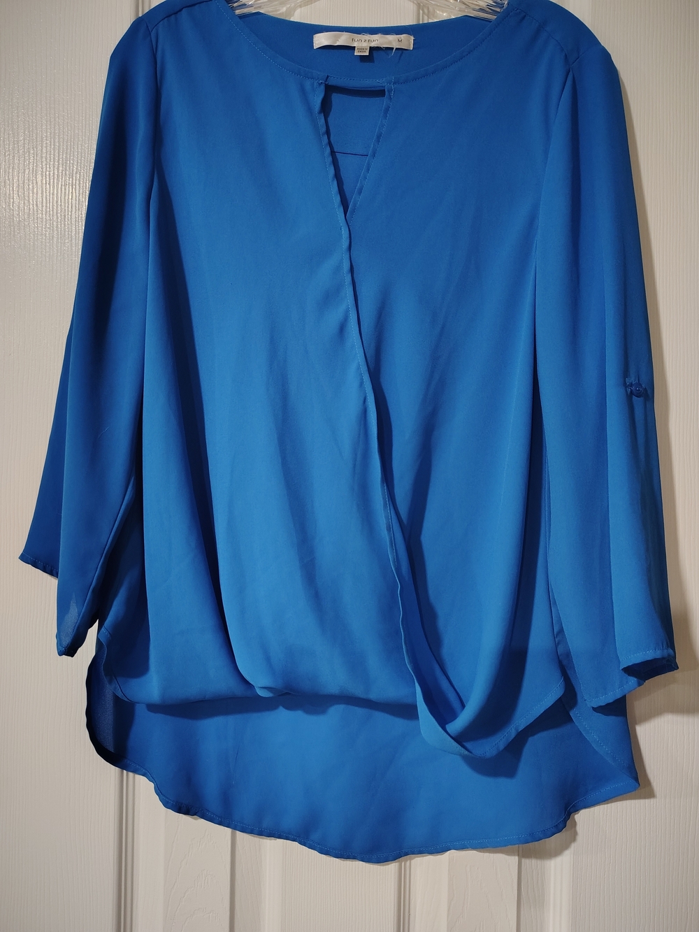 fun 2 fun Royal Blue Draped Surplice Blouse